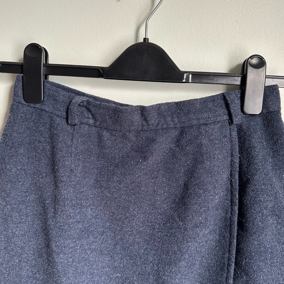 Vintage Dark Blue Wool A-Line Mini Skirt Faux Wrap Lined 7/8 - Picture 2 of 6